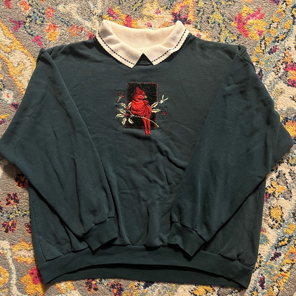 Vintage Top Stitch by Morning Sun Granny Grandma Cardinal Sweatshirt Petite